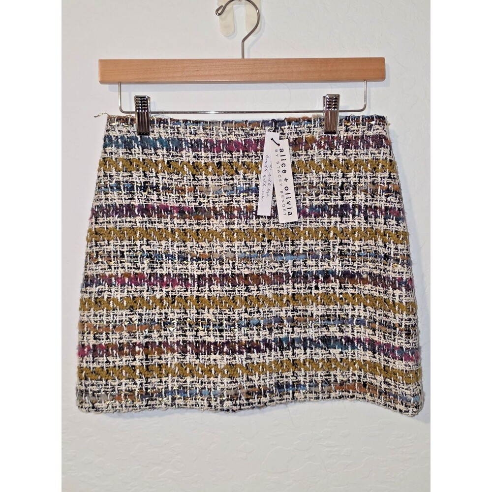 Alice + Olivia Size 0 Metallic Multicolor Tweed Mini Skirt NWT Back Zip